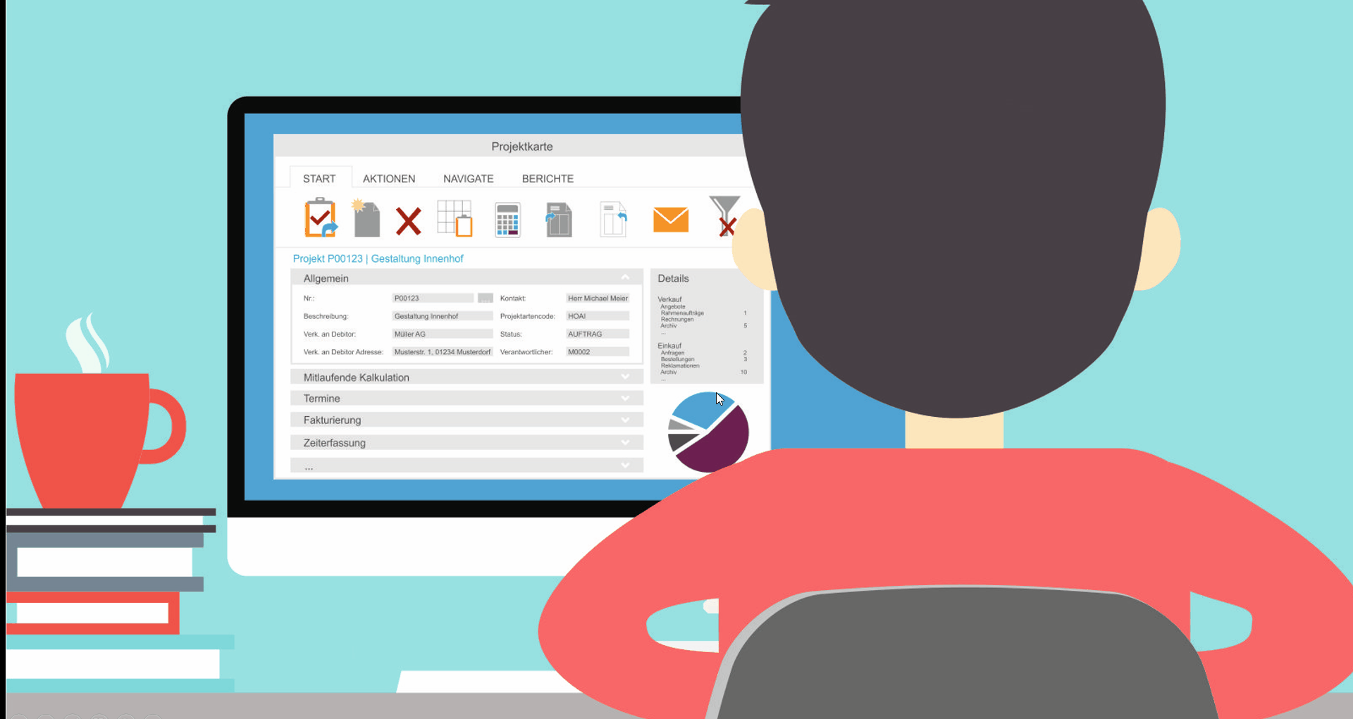 HOAI GIF, Person Illustration sitzt mit Rücken zum Betrachter