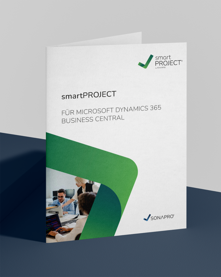 Das Bild zeigt die smartPROJECT Broschüre auf dunklem Tisch und hellem Hintergrund